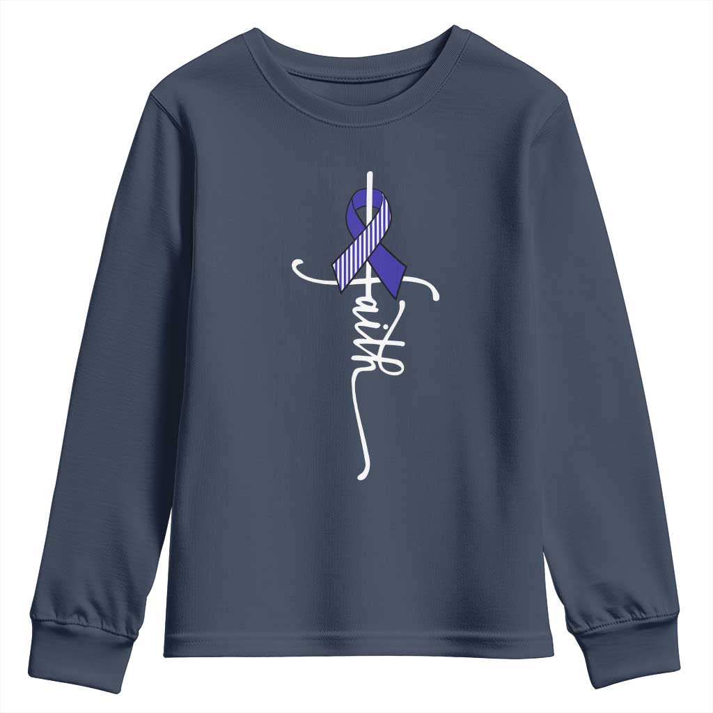 Faith ALS Awareness Youth Sweatshirt Blue Ribbon Motivational