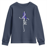 Faith ALS Awareness Youth Sweatshirt Blue Ribbon Motivational