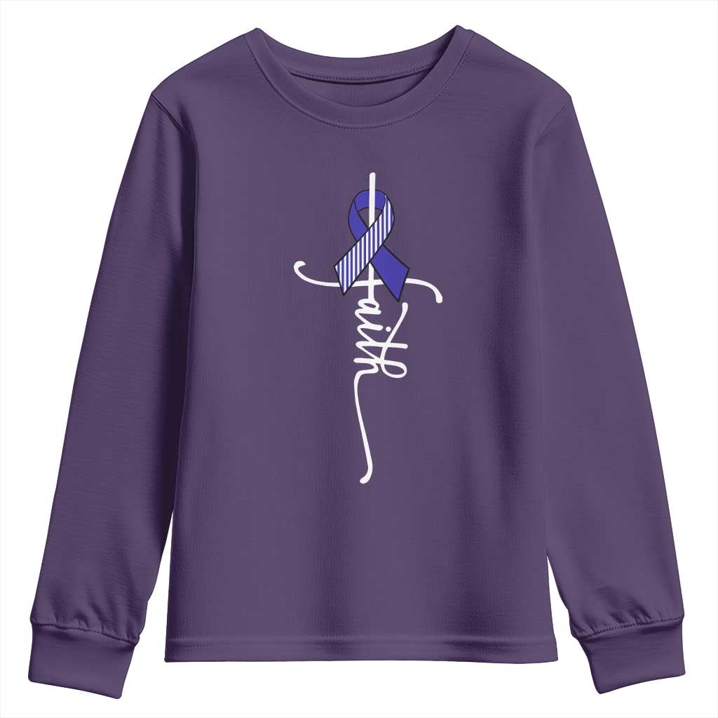 Faith ALS Awareness Youth Sweatshirt Blue Ribbon Motivational