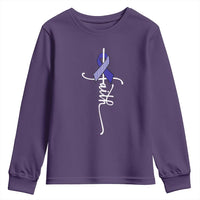 Faith ALS Awareness Youth Sweatshirt Blue Ribbon Motivational