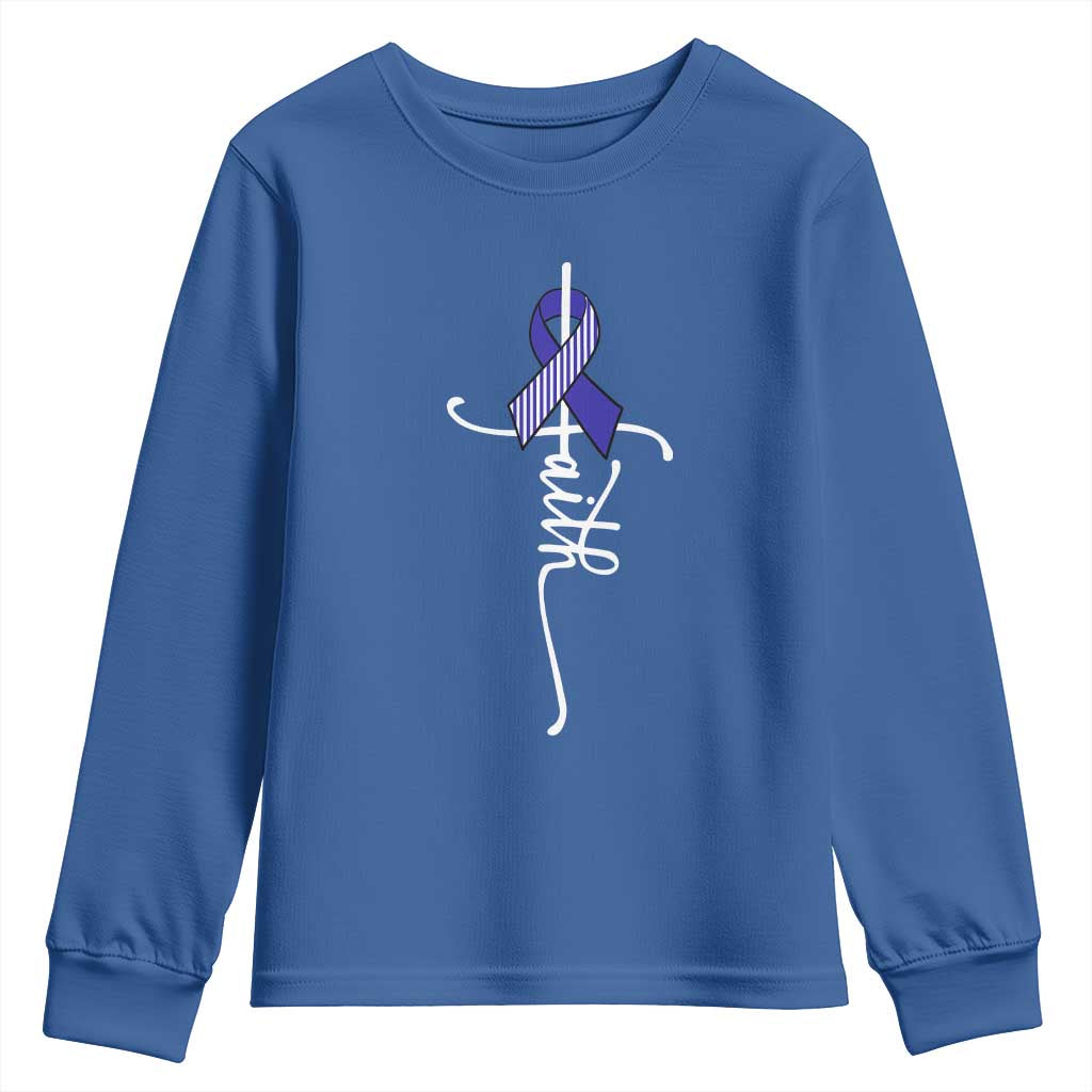Faith ALS Awareness Youth Sweatshirt Blue Ribbon Motivational