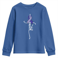 Faith ALS Awareness Youth Sweatshirt Blue Ribbon Motivational