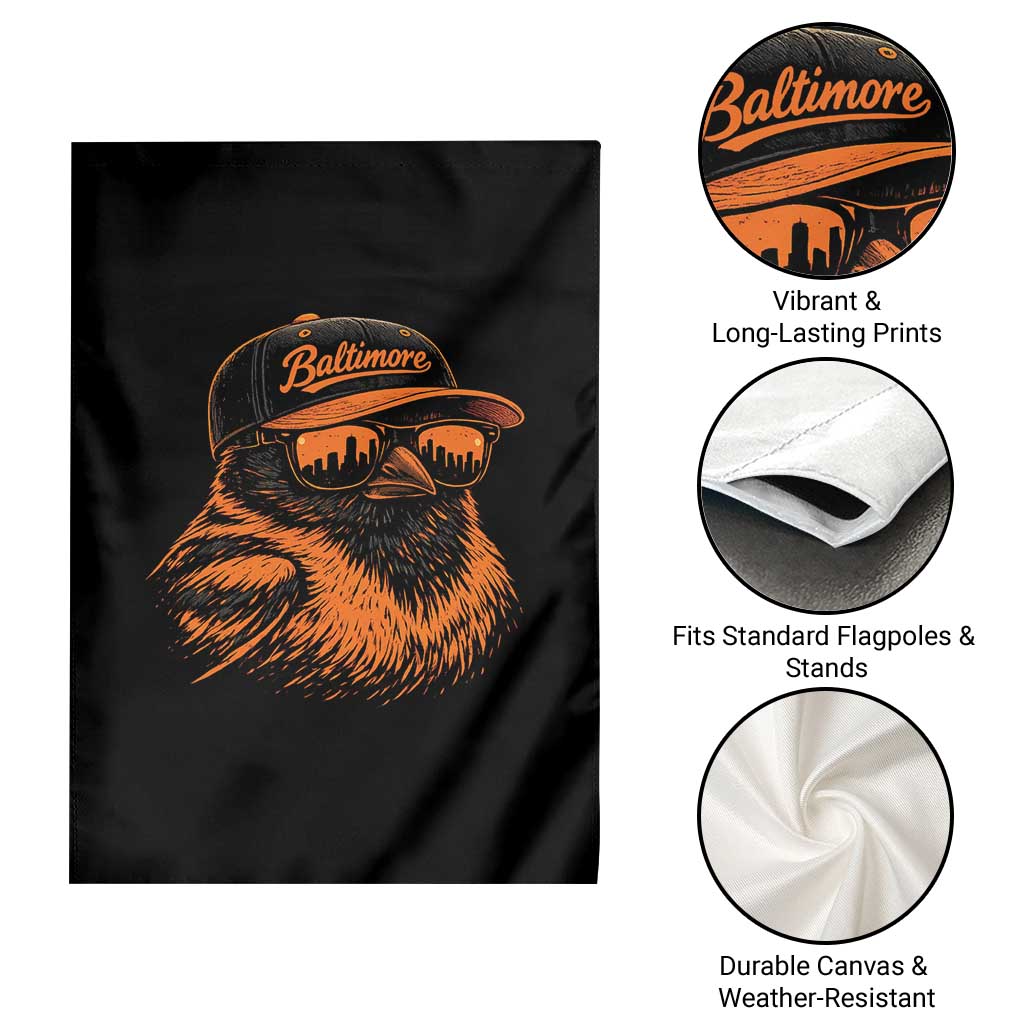 Retro Baltimore Garden Flag City Pride Oriole With Sunglasses