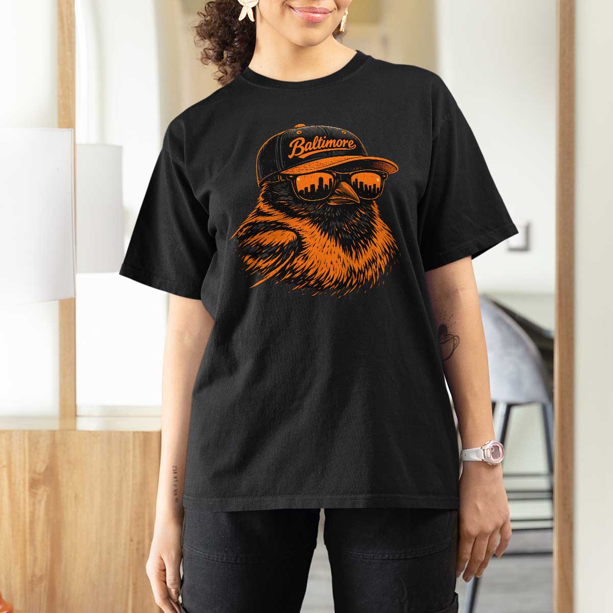 Retro Baltimore T Shirt For Women City Pride Oriole With Sunglasses