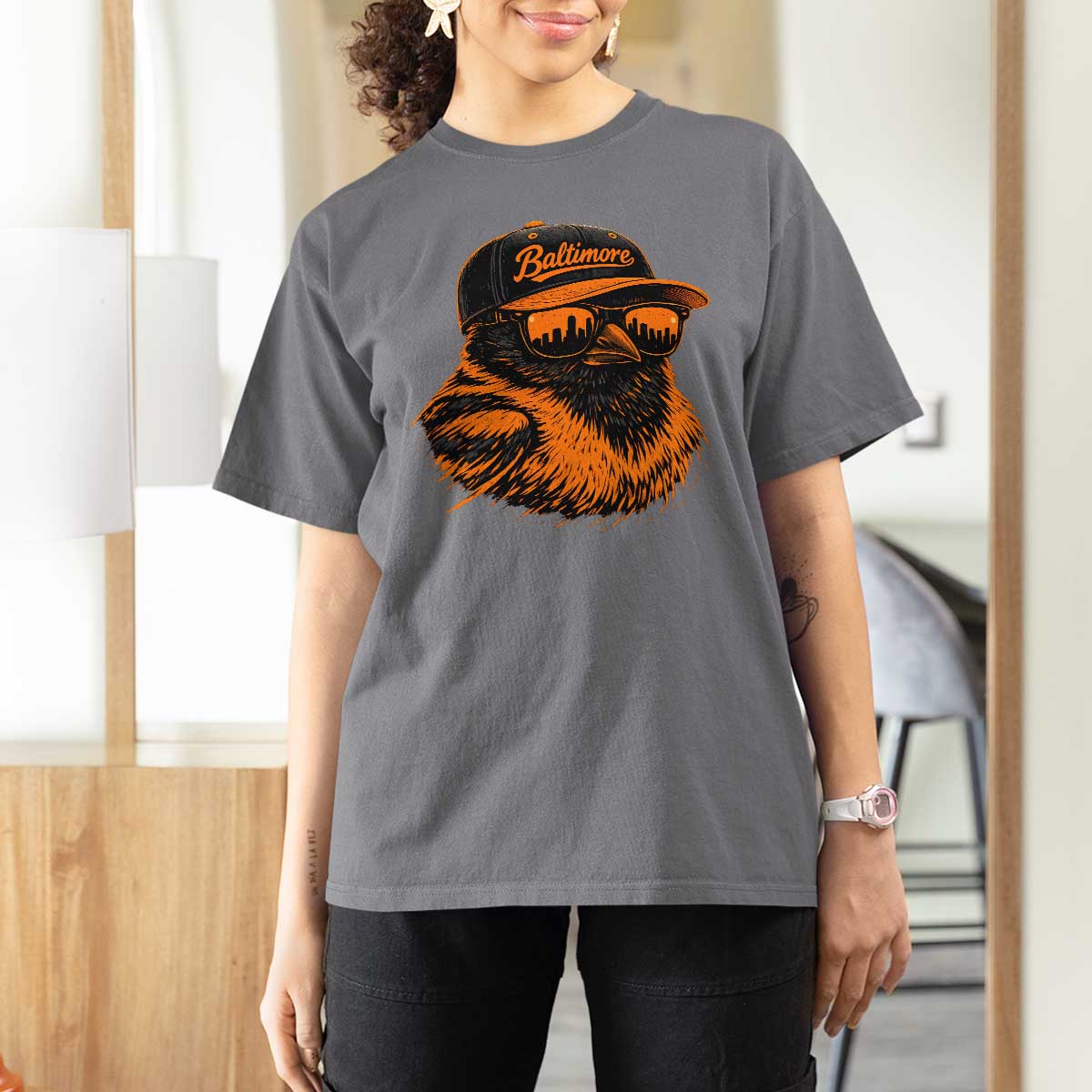 Retro Baltimore T Shirt For Women City Pride Oriole With Sunglasses