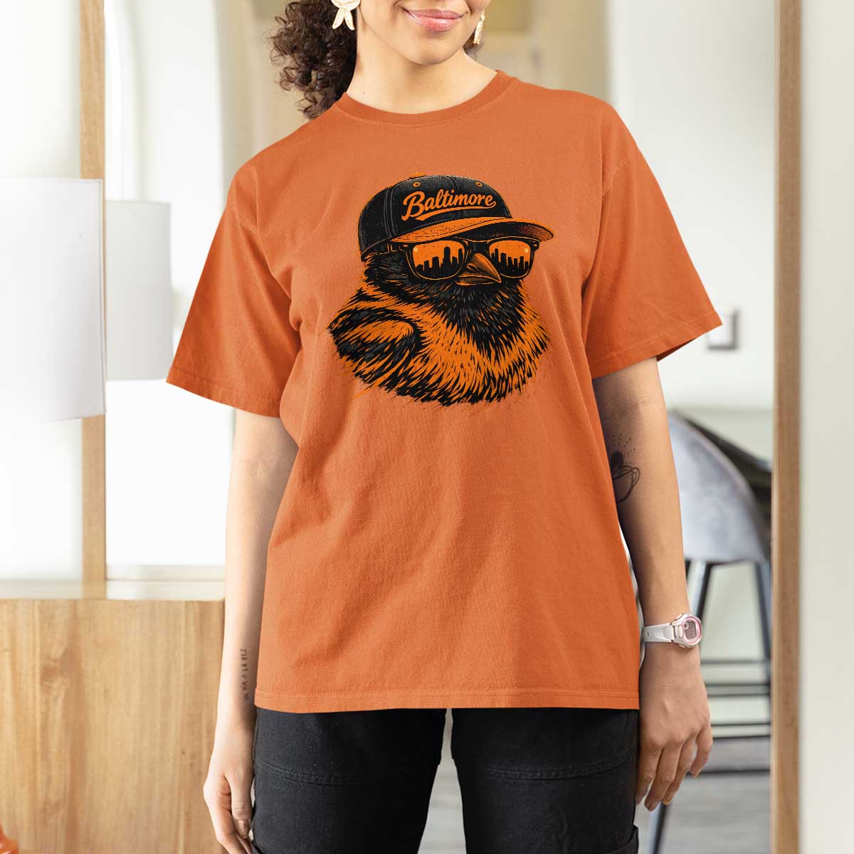 Retro Baltimore T Shirt For Women City Pride Oriole With Sunglasses