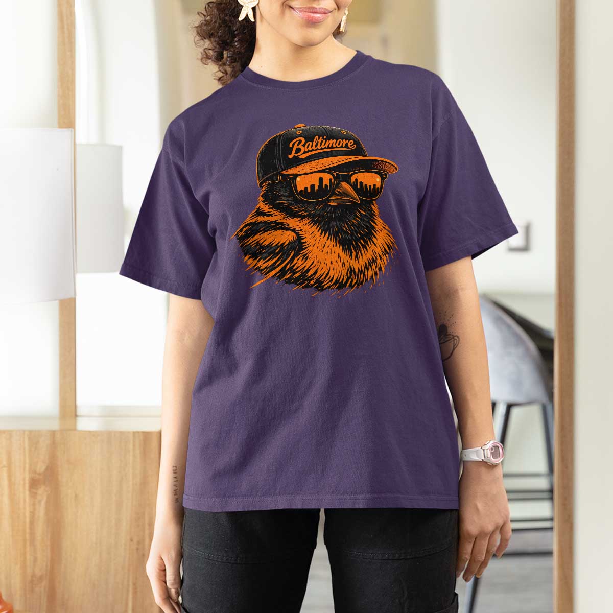 Retro Baltimore T Shirt For Women City Pride Oriole With Sunglasses