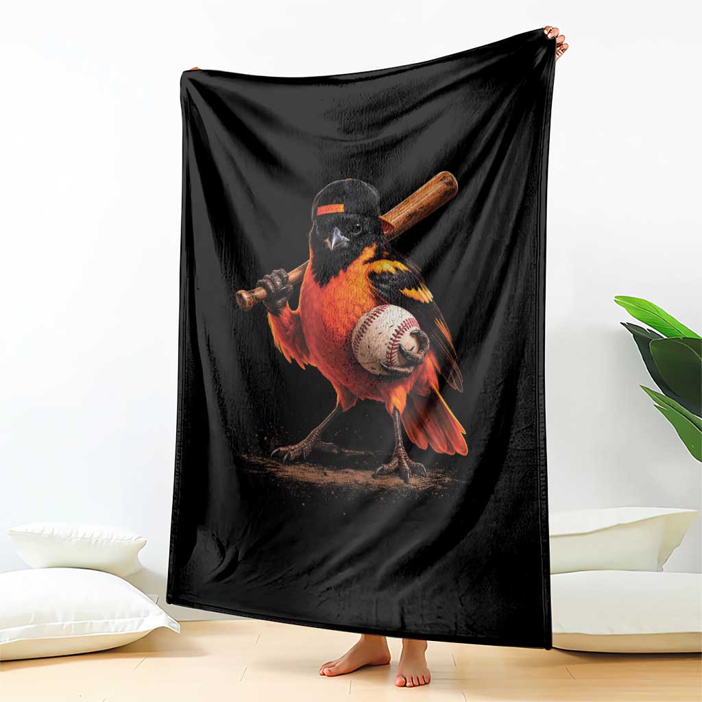Oriole Baseball Player Throw Blanket Retro Funny Bird Mascot Baseball Fans