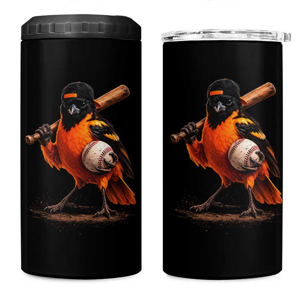 Oriole Baseball Player 4 in 1 Can Cooler Tumbler Retro Funny Bird Mascot Baseball Fans
