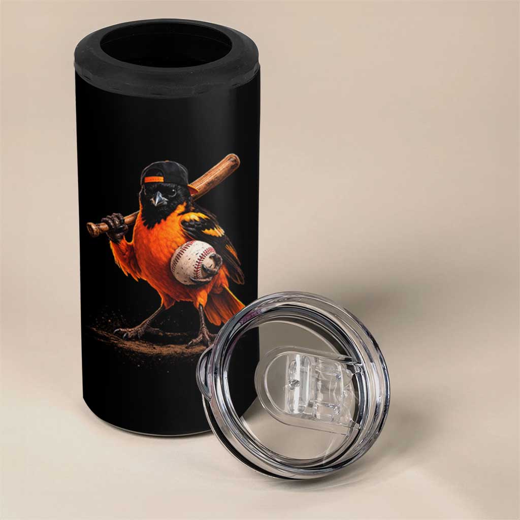 Oriole Baseball Player 4 in 1 Can Cooler Tumbler Retro Funny Bird Mascot Baseball Fans
