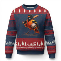 Oriole Baseball Player Ugly Christmas Sweater Retro Funny Bird Mascot Baseball Fans