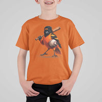 Oriole Baseball Player T Shirt For Kid Retro Funny Bird Mascot Baseball Fans