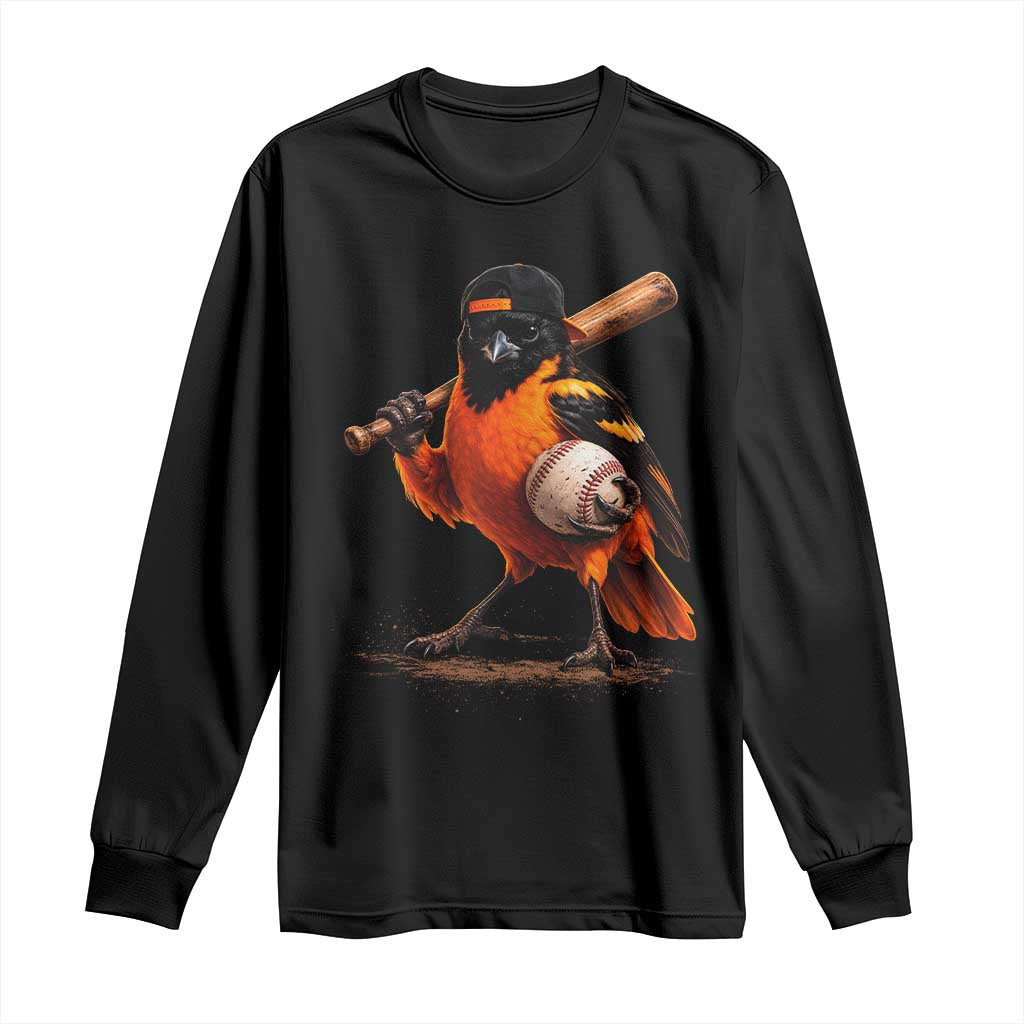Oriole Baseball Player Long Sleeve Shirt Retro Funny Bird Mascot Baseball Fans