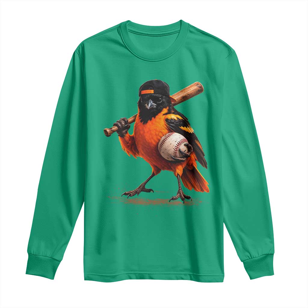 Oriole Baseball Player Long Sleeve Shirt Retro Funny Bird Mascot Baseball Fans