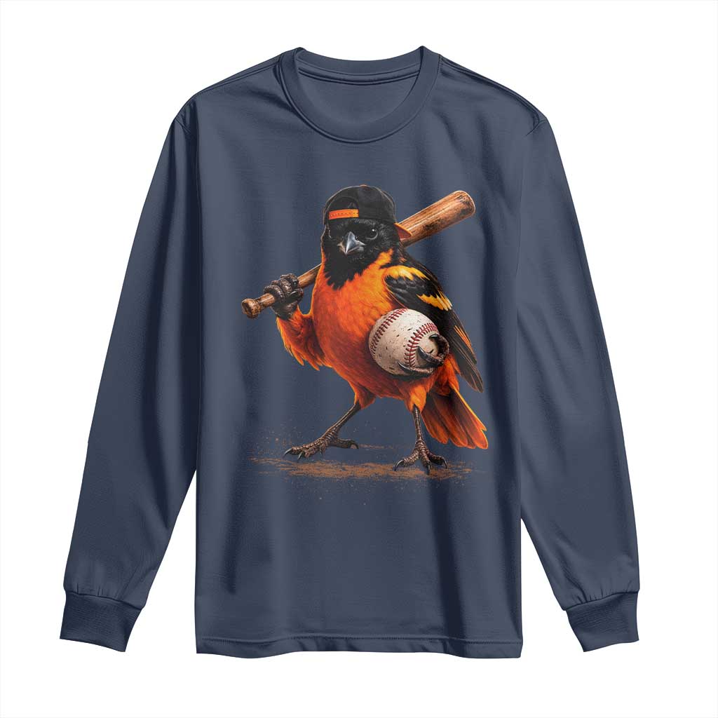 Oriole Baseball Player Long Sleeve Shirt Retro Funny Bird Mascot Baseball Fans