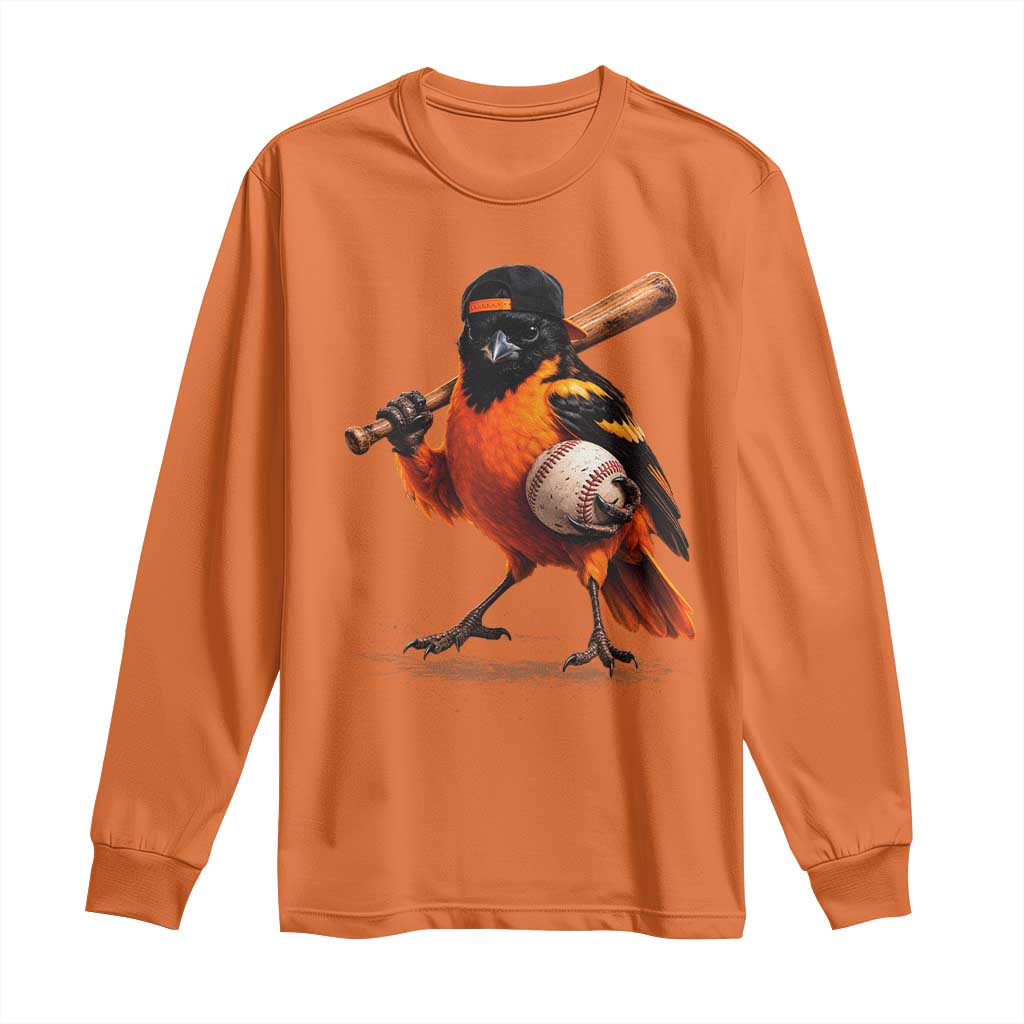 Oriole Baseball Player Long Sleeve Shirt Retro Funny Bird Mascot Baseball Fans