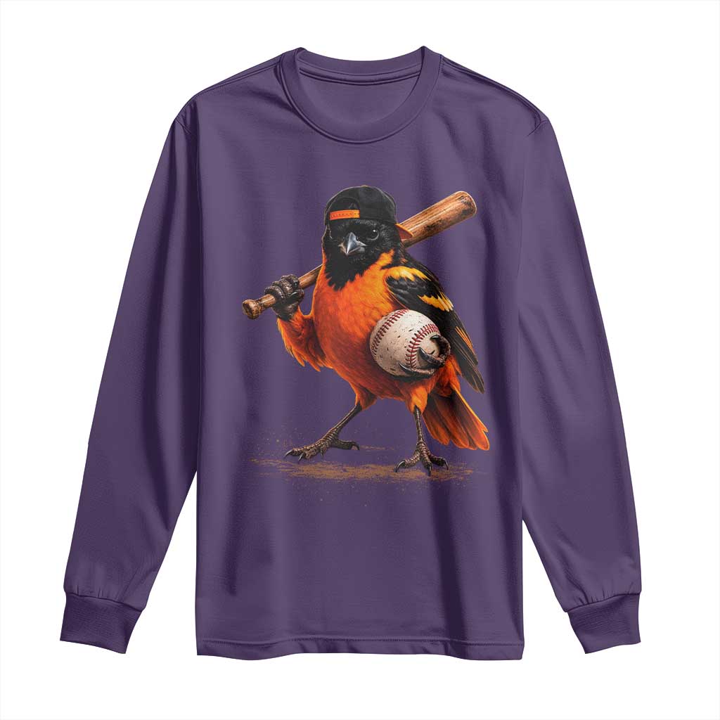 Oriole Baseball Player Long Sleeve Shirt Retro Funny Bird Mascot Baseball Fans