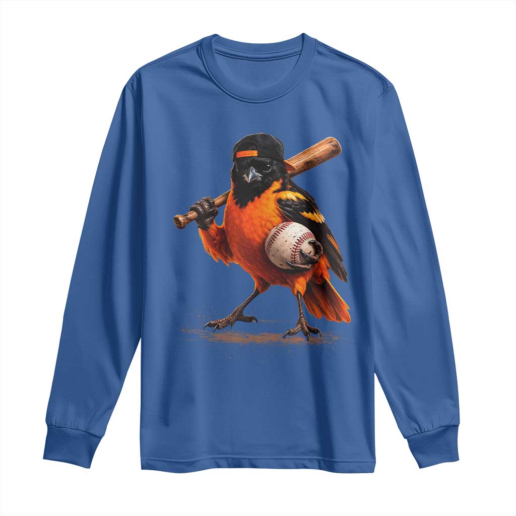 Oriole Baseball Player Long Sleeve Shirt Retro Funny Bird Mascot Baseball Fans