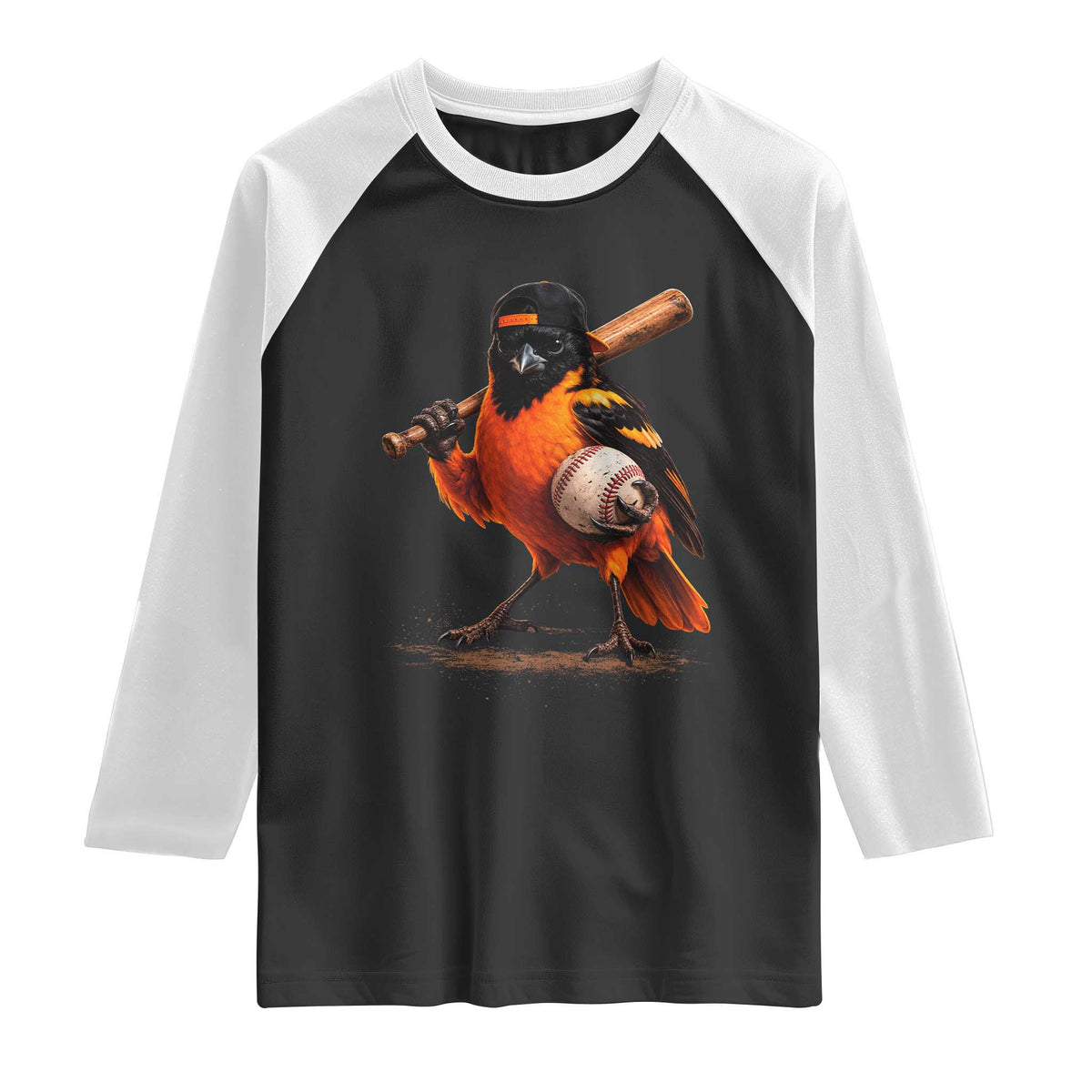 Oriole Baseball Player Raglan Shirt Retro Funny Bird Mascot Baseball Fans