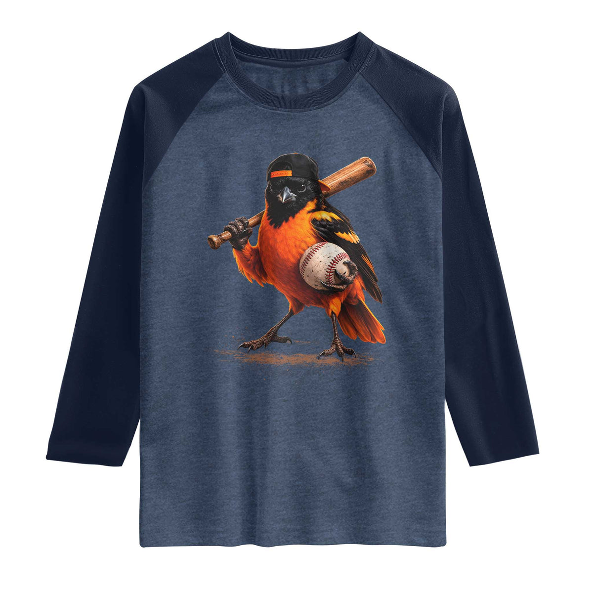 Oriole Baseball Player Raglan Shirt Retro Funny Bird Mascot Baseball Fans