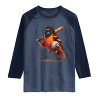 Oriole Baseball Player Raglan Shirt Retro Funny Bird Mascot Baseball Fans