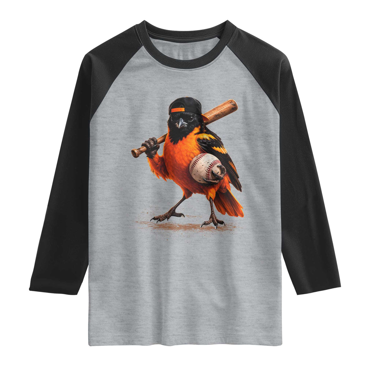 Oriole Baseball Player Raglan Shirt Retro Funny Bird Mascot Baseball Fans