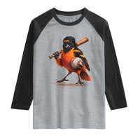 Oriole Baseball Player Raglan Shirt Retro Funny Bird Mascot Baseball Fans