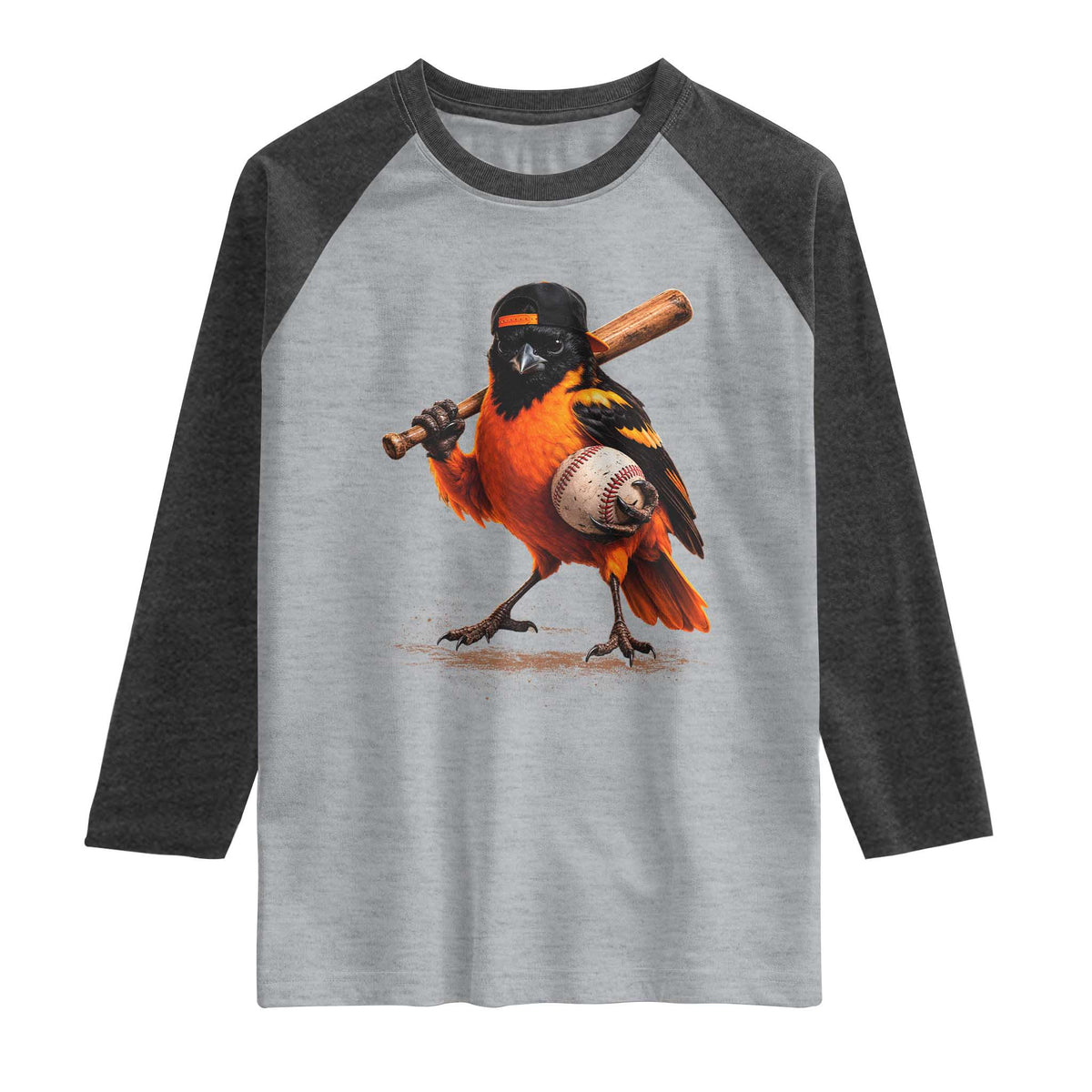 Oriole Baseball Player Raglan Shirt Retro Funny Bird Mascot Baseball Fans