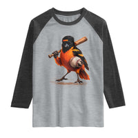 Oriole Baseball Player Raglan Shirt Retro Funny Bird Mascot Baseball Fans
