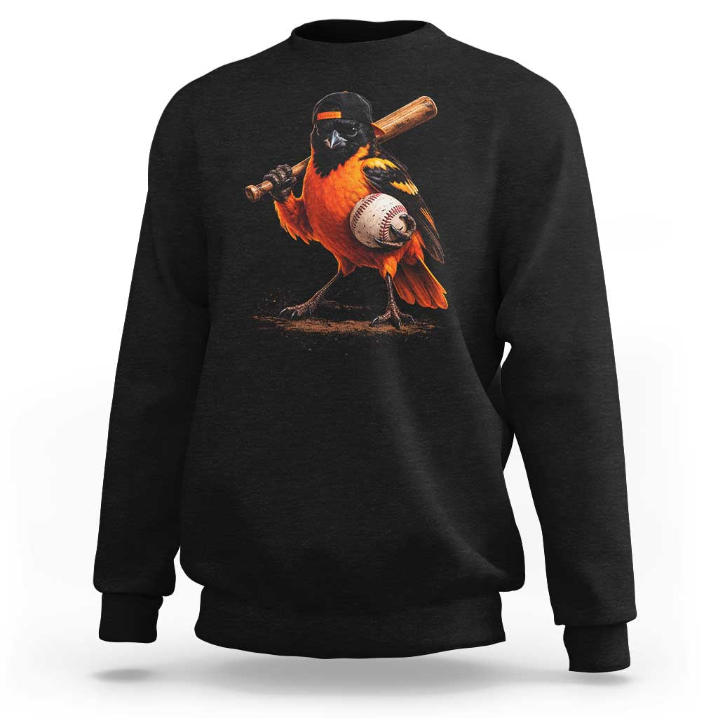 Oriole Baseball Player Sweatshirt Retro Funny Bird Mascot Baseball Fans