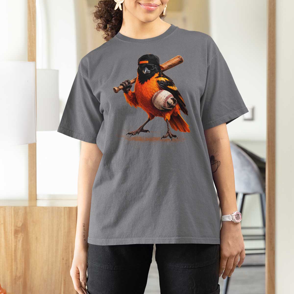 Oriole Baseball Player T Shirt For Women Retro Funny Bird Mascot Baseball Fans