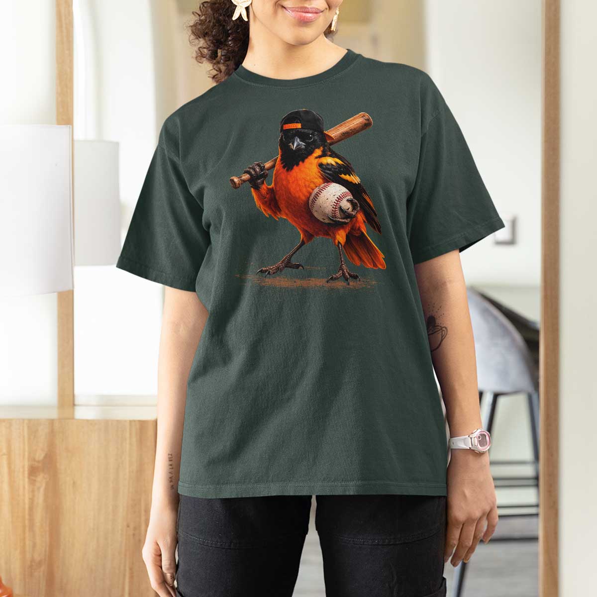 Oriole Baseball Player T Shirt For Women Retro Funny Bird Mascot Baseball Fans
