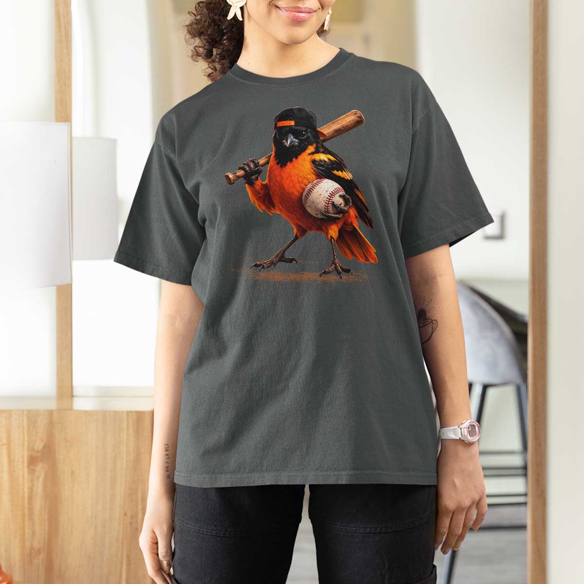 Oriole Baseball Player T Shirt For Women Retro Funny Bird Mascot Baseball Fans