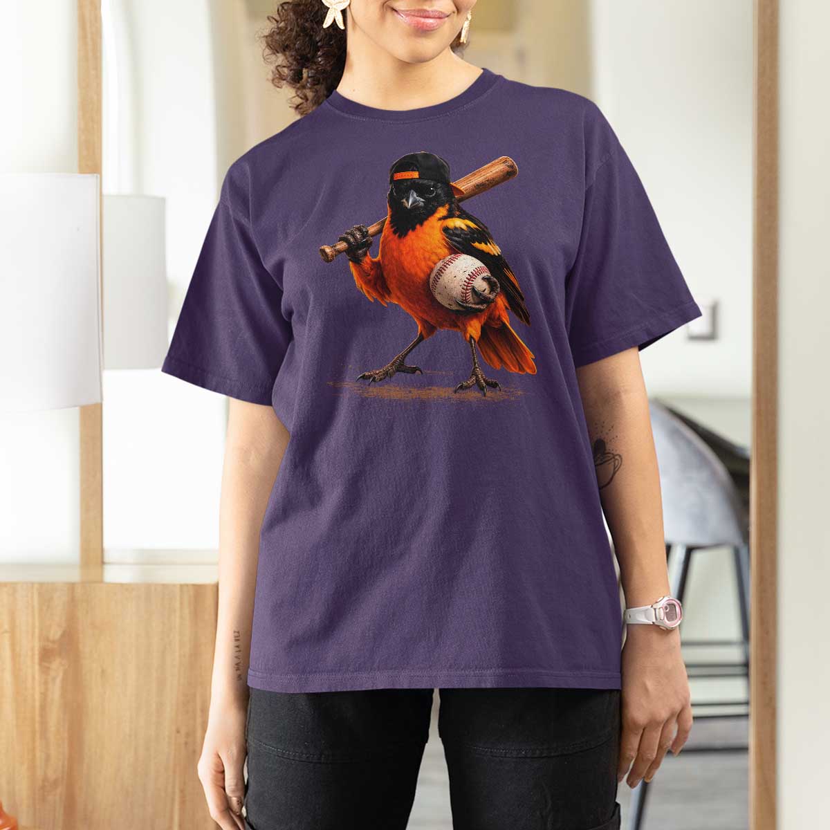 Oriole Baseball Player T Shirt For Women Retro Funny Bird Mascot Baseball Fans