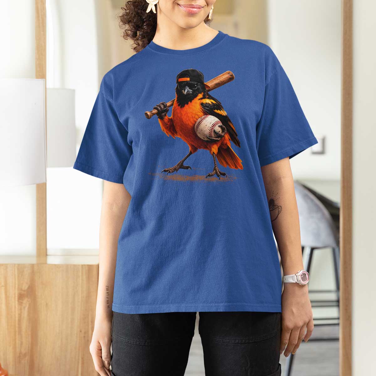 Oriole Baseball Player T Shirt For Women Retro Funny Bird Mascot Baseball Fans