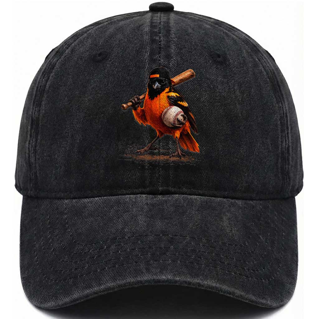 Oriole Baseball Player Washed Cotton Baseball Cap Retro Funny Bird Mascot Baseball Fans
