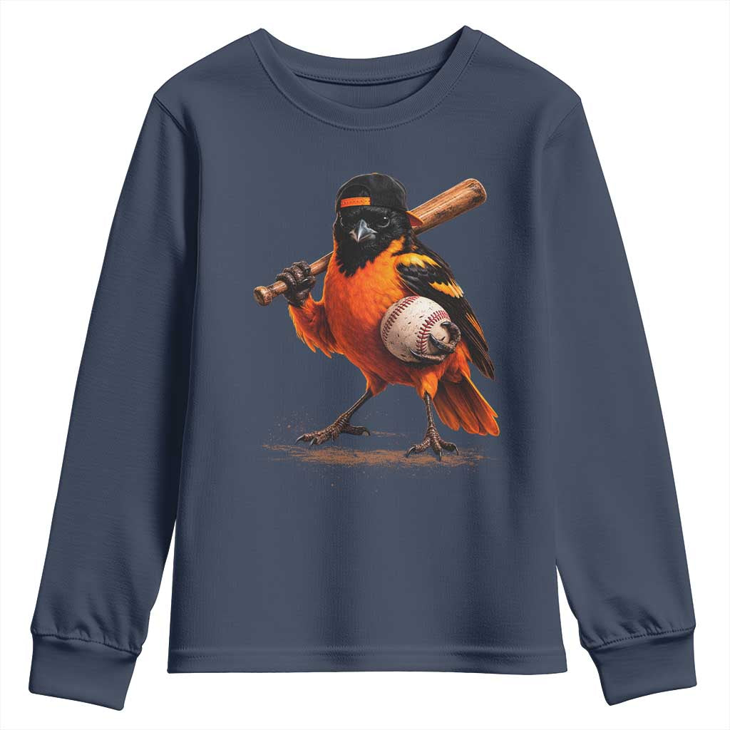 Oriole Baseball Player Youth Sweatshirt Retro Funny Bird Mascot Baseball Fans
