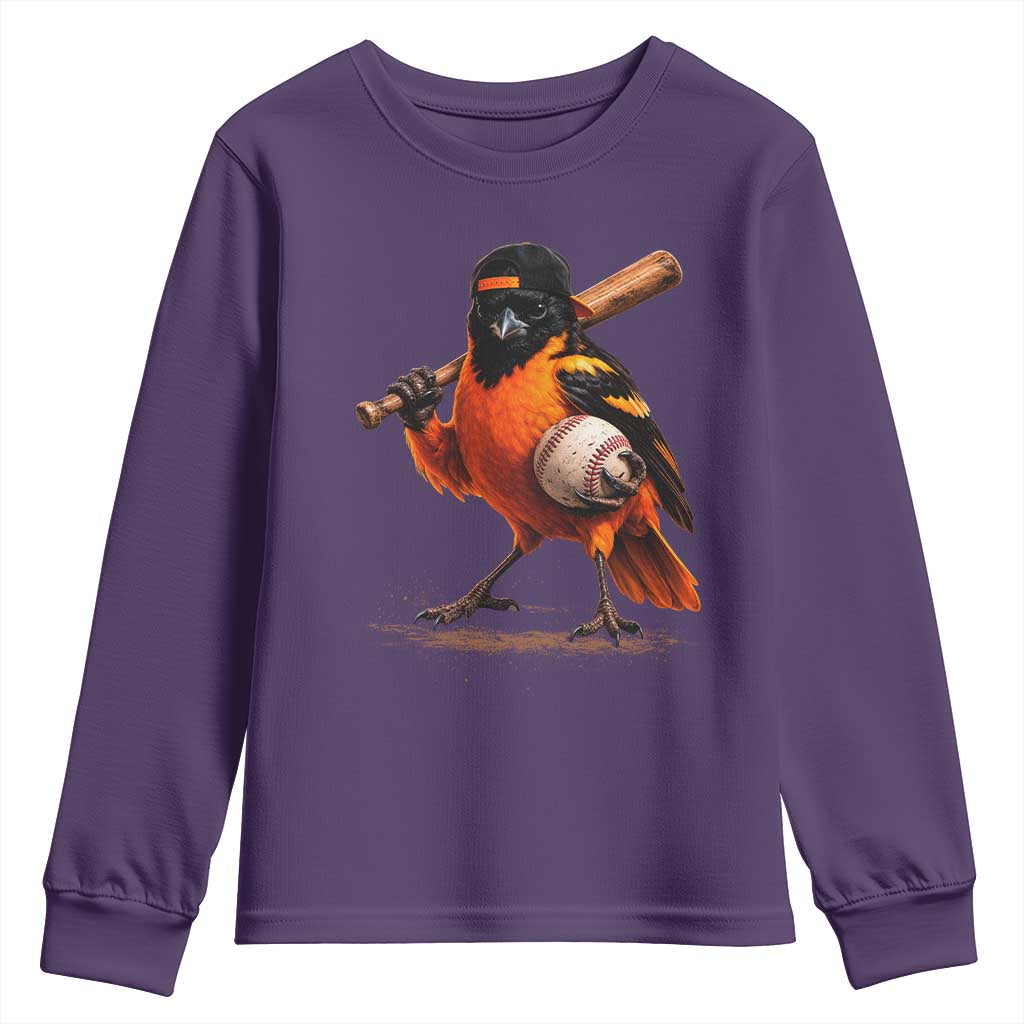 Oriole Baseball Player Youth Sweatshirt Retro Funny Bird Mascot Baseball Fans
