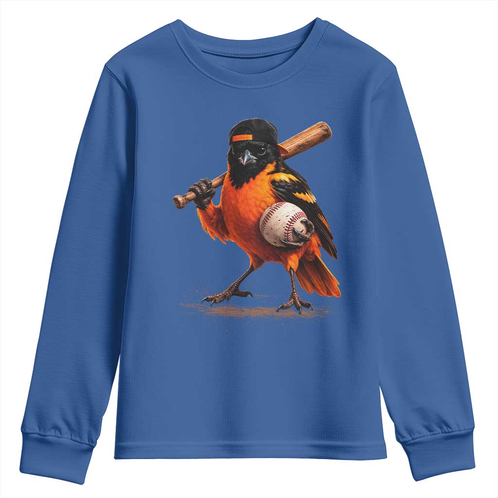 Oriole Baseball Player Youth Sweatshirt Retro Funny Bird Mascot Baseball Fans