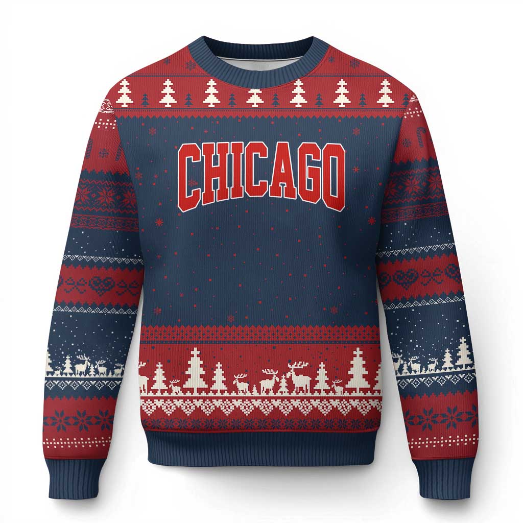 Retro Chicago Ugly Christmas Sweater Vintage Chicago Throwback Athletic Sports Style 80s 90s