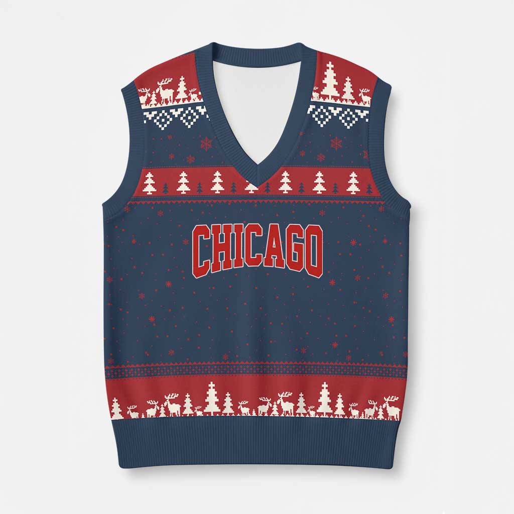 Retro Chicago V-Neck Knit Sweater Vest Vintage Chicago Throwback Athletic Sports Style 80s 90s
