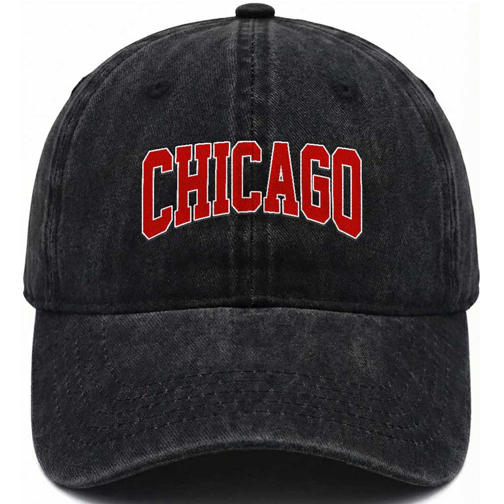 Retro Chicago Washed Cotton Baseball Cap Vintage Chicago Throwback Athletic Sports Style 80s 90s
