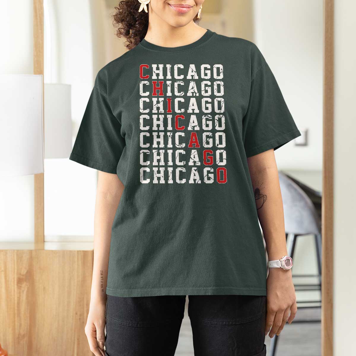 Vintage Chicago T Shirt For Women Retro Distressed Classic Chicago