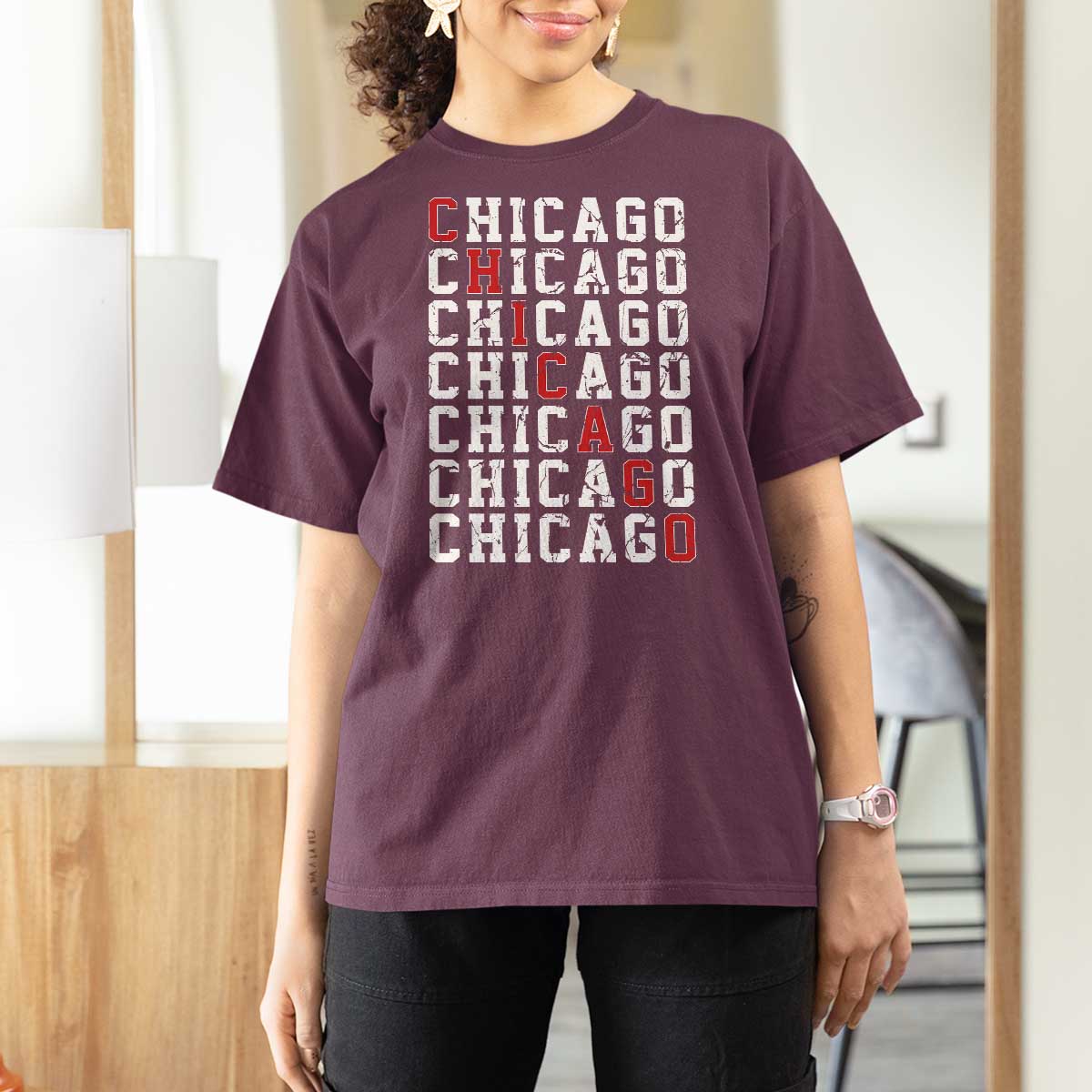 Vintage Chicago T Shirt For Women Retro Distressed Classic Chicago