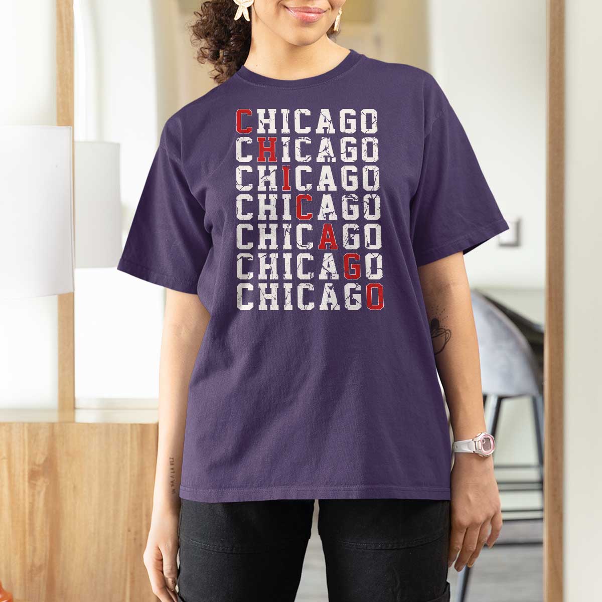 Vintage Chicago T Shirt For Women Retro Distressed Classic Chicago