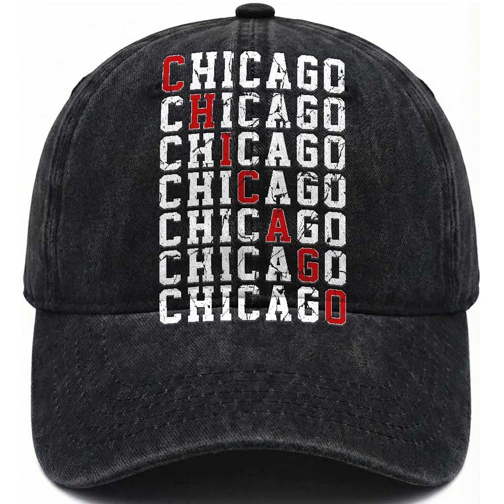 Vintage Chicago Washed Cotton Baseball Cap Retro Distressed Classic Chicago