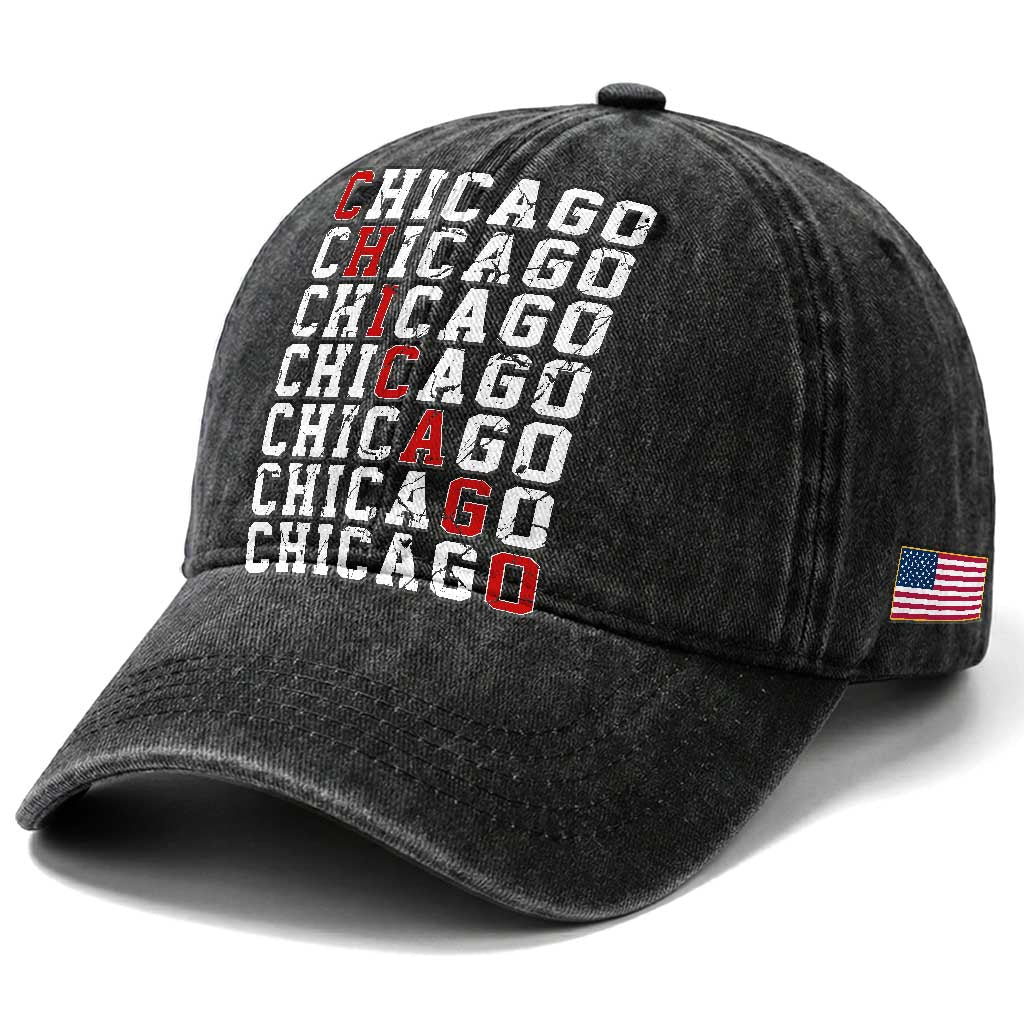 Vintage Chicago Washed Cotton Baseball Cap Retro Distressed Classic Chicago