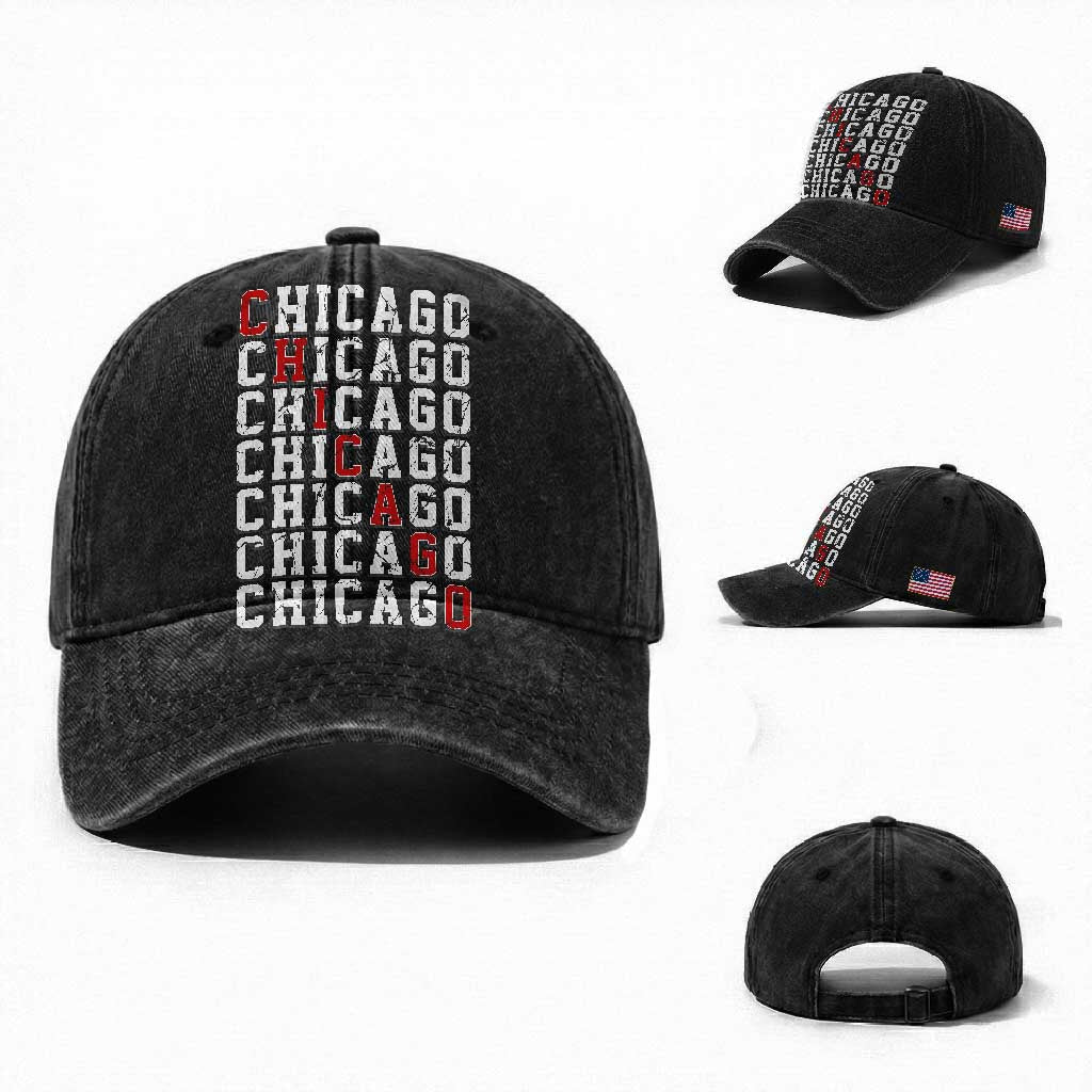 Vintage Chicago Washed Cotton Baseball Cap Retro Distressed Classic Chicago
