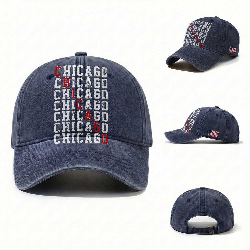Vintage Chicago Washed Cotton Baseball Cap Retro Distressed Classic Chicago