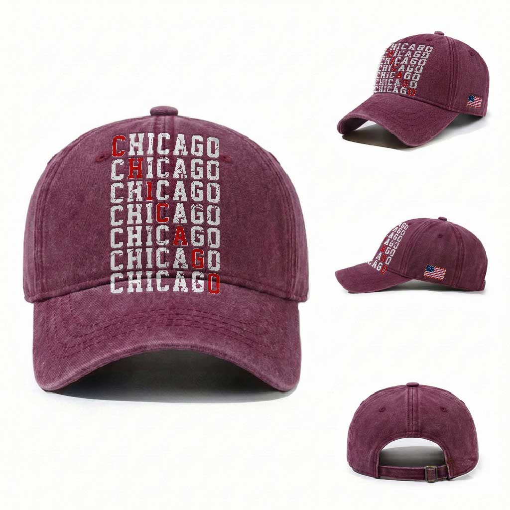 Vintage Chicago Washed Cotton Baseball Cap Retro Distressed Classic Chicago